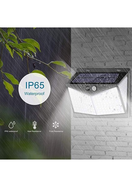 208 LED Güneş Enerjili Hareket Sensörlü Duvar Işığı - Siyah (Yurt Dışından)