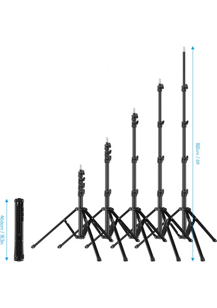 Kıngjoy Ayarlanabilir Metal Tripod Işık Standı 1.82M - Siyah (Yurt Dışından)