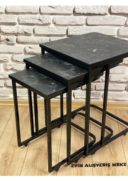 Mermer Desen C Zigon Sehpa 3'lü Mdflam Desenli Renkli