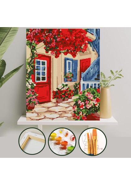 Sayılarla Boyama Tuval Seti Fırça Boya Dahil (Çıtalı) 40x50 CM - Kırmızı Kapı