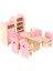 Ahşap Yemek Odası Masa Sandalye Yastık Vazo Dollhouse Mobilya Çocuk Oyuncak Pembe (Yurt Dışından) 1
