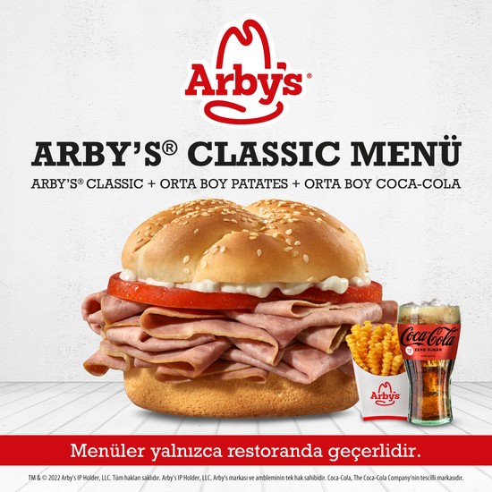 Arby's® Classic Menü (Arby's® Classic Sandviç + Orta Boy Tırtıklı Patates + Orta Boy Coca-Cola) (Menüler Yalnızca Restoranda Geçerlidir.)