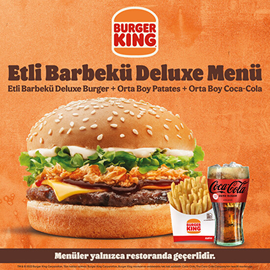 Burger King Etli Barbekü Deluxe Burger Menü (Etli Barbekü Delux Sandviç + Orta Boy Patates + Orta Boy Coca-Cola) (Gel-Al Serviste Geçerlidir)