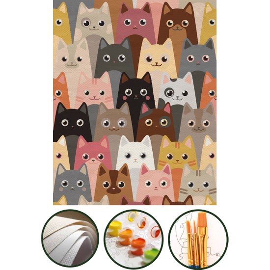 Palmiye Hobi Sanat Sayılarla Boyama Hobi Seti 40 x 50 cm - Kediler