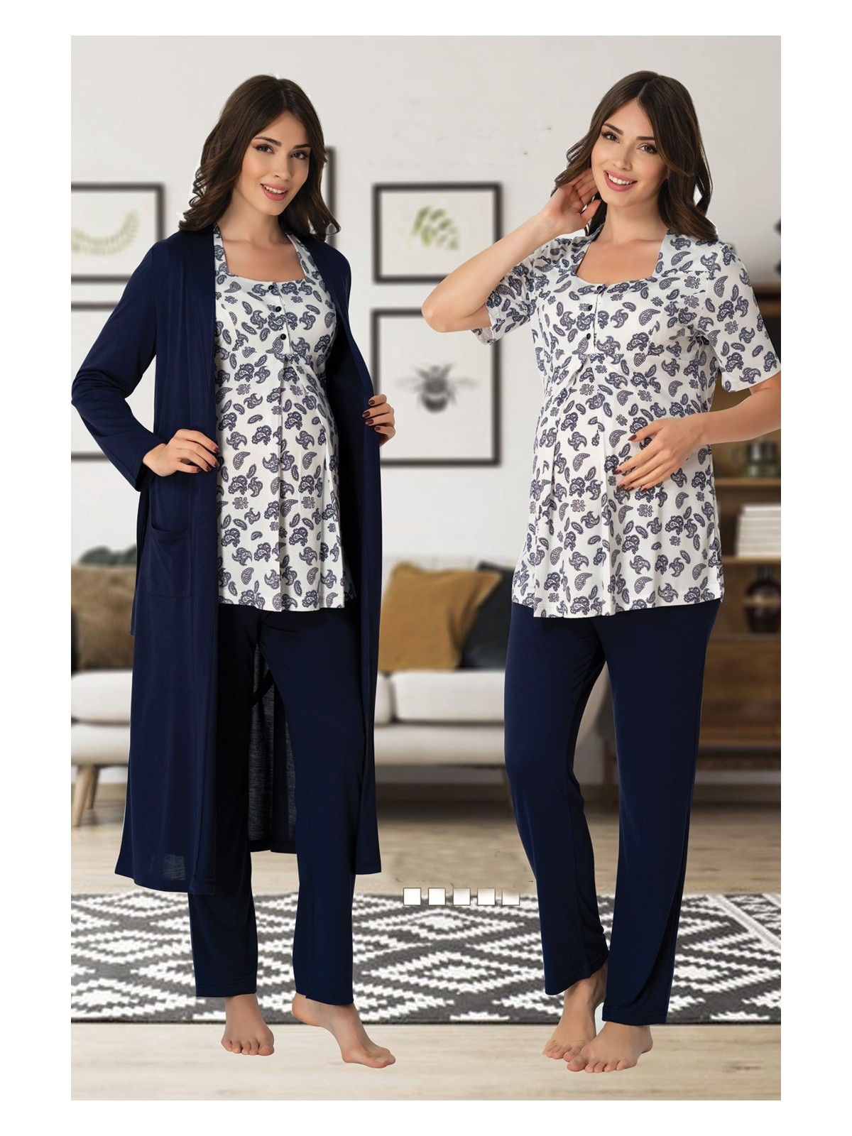 Effort Kısa Kol Desenli Lohusa Pijama Sabahlık Takım Effort 8014 - Görsel 6