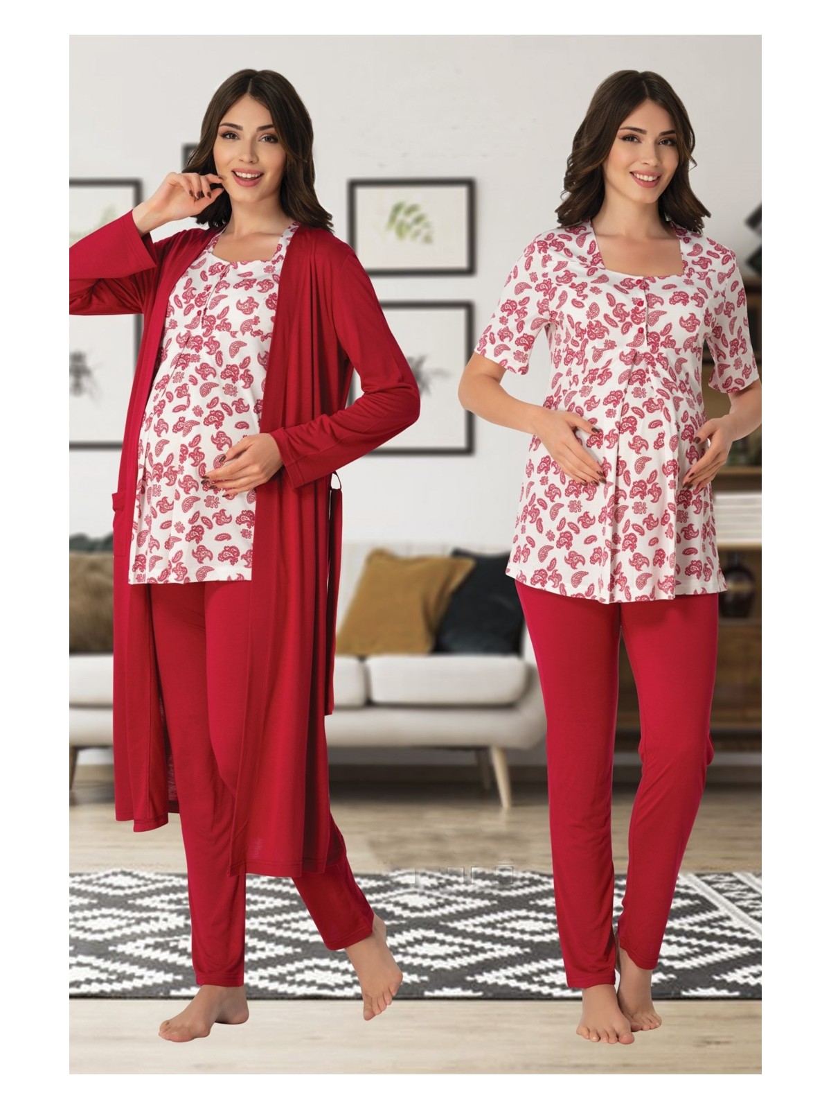 Effort Kısa Kol Desenli Lohusa Pijama Sabahlık Takım Effort 8014 - Görsel 7