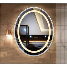 Global Led Mirror 73X93 cm Kumlamalı Elips Ledli Ayna Banyo Aynası Dekoratif Ayna Boy Ayna Salon Duvar Ayna