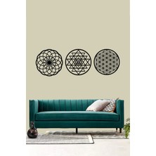 Leylaser Ahşap 3 mm Mdfyaşam Çiçeği Sri Yantra ve Torus 3'lü Set Duvar Tablosu 35X35