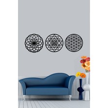 Leylaser Ahşap 3 mm Mdfyaşam Çiçeği Sri Yantra ve Torus 3'lü Set Duvar Tablosu 35X35