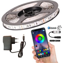 Amber LED Bluetoothlu ve Müziğe Duyarlı Rgb Şerit LED Set Tak Çalıştır 5050 3 Çipli Iç Mekan Silikonsuz