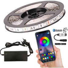 Amber LED Bluetoothlu ve Müziğe Duyarlı Rgb Şerit LED Set Tak Çalıştır 5050 3 Çipli Iç Mekan Silikonsuz