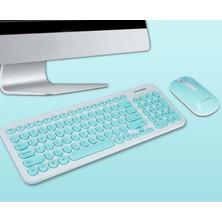 JunChang Retro Silent Keyboard 2.4g Kablosuz Klavye ve Mouse Seti - Mavi (Yurt Dışından)