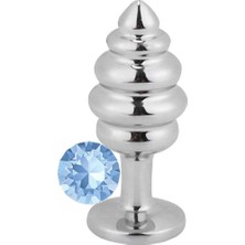 Astarte Erox Silver Large Mavi Taşlı Boğumlu Anal Alıştırıcı Metal Plug