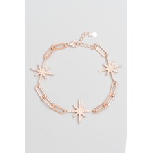 So CHIC Zirkon Taşlı 18 Ayar Rose Altın Kaplama 19 Cm Kutup Yıldızı Bileklik