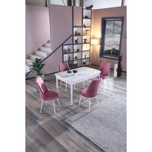 MyMassa Trend Carrara Masa ve 4 Gold Sandalye Takımı