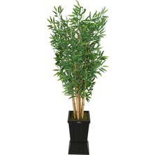 Yapay Çiçek Deposu Ahşap Saksıda Yapay Bambu Ağacı 9 Çubuklu 180 Cm
