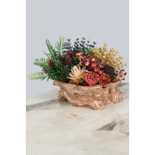 Yapay Çiçek Deposu Kütük Görünümlü Saksıda Yapay Çiçek Yeni Yıl Masa Çiçeği Tanzimi Model-2
