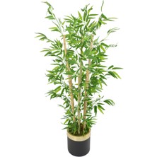 Yapay Çiçek Deposu Metal Galvaniz Saksıda Yapay Bambu Ağacı 6 Gövde 140 cm (Siyah-Gold)