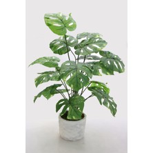 Beton Saksıda Yapay Monstera Deliciosa 18 Dal 60 cm Yeşil Deve Tabanı Ev ve Ofis Dekoru