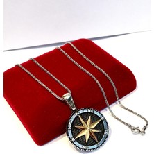 TMT Silver Gümüş Pusula Siyah Zeminli Erkek Kolye