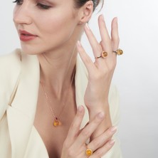 Roren Beyaz Swarovski Taşlı Gümüş Kehribar Yüzük