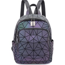 Lanbo Kadın Işık Sırt Çantası Moda Geometrik Elmas Seyahat Omuz Çantası Katlanır Öğrenci Okul Shine Backpack (Yurt Dışından)