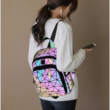 Lanbo Kadın Işık Sırt Çantası Moda Geometrik Elmas Seyahat Omuz Çantası Katlanır Öğrenci Okul Shine Backpack (Yurt Dışından)