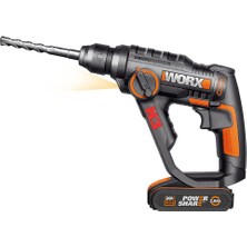 Worx WX390.1 20VOLT 2.0AH. Li-Ion 1.2j Profesyonel Sds-Plus Pnömatik Çift Akülü Şarjlı Matkap + 8 Adet Uç + Mandren