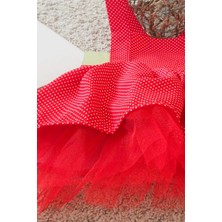 Kırmızı Puantiyeli Kız Çocuk Tütü Elbise Bandana Takım 1-8 Yaş