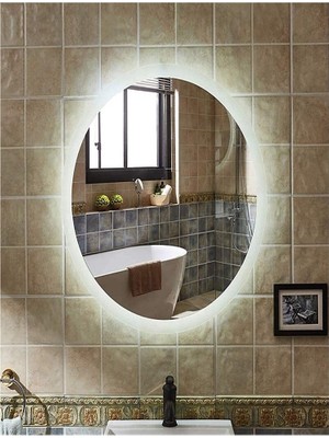 Global Led Mirror 55X75 cm Elips Ledli Ayna Banyo Aynası Dekoratif Ayna Boy Ayna Salon Duvar Ayna