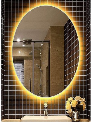 Global Led Mirror 55X75 cm Elips Ledli Ayna Banyo Aynası Dekoratif Ayna Boy Ayna Salon Duvar Ayna