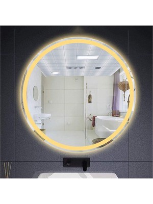 Global Led Mirror 85 cm Kumlamalı Ledli Yuvarlak Ayna Banyo Aynası Dekoratif Ayna Boy Ayna Salon Duvar Ayna