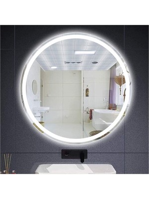 Global Led Mirror 85 cm Kumlamalı Ledli Yuvarlak Ayna Banyo Aynası Dekoratif Ayna Boy Ayna Salon Duvar Ayna