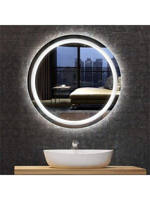 Global Led Mirror 70 cm Kumlamalı Ledli Yuvarlak Ayna Banyo Aynası Dekoratif Ayna Boy Ayna Salon Duvar Ayna