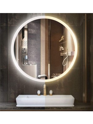 Global Led Mirror 60 cm Kumlamalı Ledli Yuvarlak Ayna Banyo Aynası Dekoratif Ayna Boy Ayna Salon Duvar Ayna