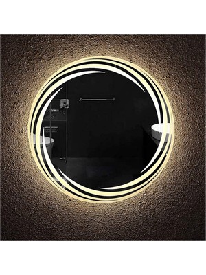 Global Led Mirror 50 cm Kumlamalı Ledli Yuvarlak Ayna Banyo Aynası Dekoratif Ayna Boy Ayna Salon Duvar Ayna