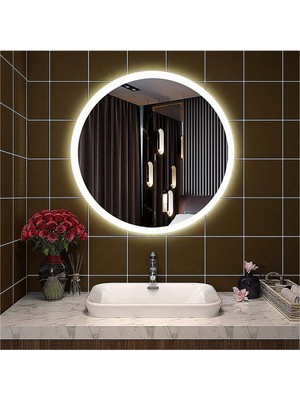 Global Led Mirror 50 cm Kumlamalı Ledli Yuvarlak Ayna Banyo Aynası Dekoratif Ayna Boy Ayna Salon Duvar Ayna