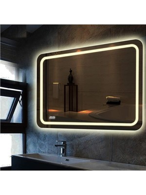 Global Led Mirror 65X90 cm Kumlamalı Ledli Ayna Duvar Salon Banyo Wc Ofis Yatak Odası Boy Ledli Ayna