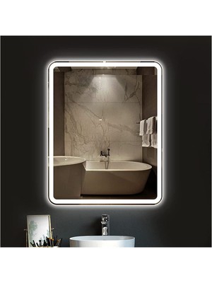 Global Led Mirror 50X65 cm Kumlamalı Ledli Ayna Duvar Salon Banyo Wc Ofis Yatak Odası Boy Ledli Ayna