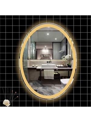 Global Led Mirror 73X93 cm Kumlamalı Elips Ledli Ayna Banyo Aynası Dekoratif Ayna Boy Ayna Salon Duvar Ayna