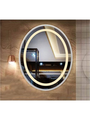 Global Led Mirror 73X93 cm Kumlamalı Elips Ledli Ayna Banyo Aynası Dekoratif Ayna Boy Ayna Salon Duvar Ayna