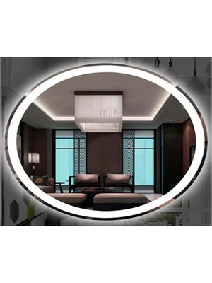 Global Led Mirror 73X93 cm Kumlamalı Elips Ledli Ayna Banyo Aynası Dekoratif Ayna Boy Ayna Salon Duvar Ayna