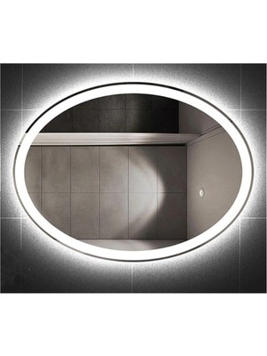 Global Led Mirror 73X93 cm Kumlamalı Elips Ledli Ayna Banyo Aynası Dekoratif Ayna Boy Ayna Salon Duvar Ayna