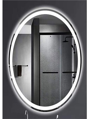 Global Led Mirror 55X75 cm Kumlamalı Elips Ledli Ayna Banyo Aynası Dekoratif Ayna Boy Ayna Salon Duvar Ayna
