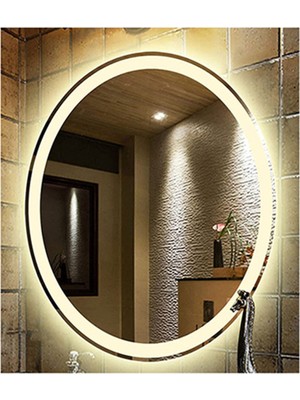 Global Led Mirror 40X60 cm Kumlamalı Elips Ledli Ayna Banyo Aynası Dekoratif Ayna Boy Ayna Salon Duvar Ayna