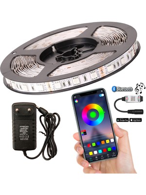 Amber LED Bluetoothlu ve Müziğe Duyarlı Rgb Şerit LED Set Tak Çalıştır 5050 3 Çipli Iç Mekan Silikonsuz