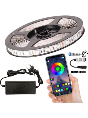 Amber LED Bluetoothlu ve Müziğe Duyarlı Rgb Şerit LED Set Tak Çalıştır 5050 3 Çipli Iç Mekan Silikonsuz