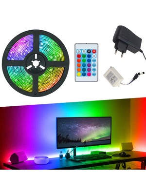 İdeal Gelsin Idealgelsin  Rgb Şerit LED Iç ve Dış Mekan 5 Metre Kumandalı Set Tak Çalıştır 16 Renk, 24 Tuşlu Kumanda, Adaptor, Silikonlu, 5mt 300 LED