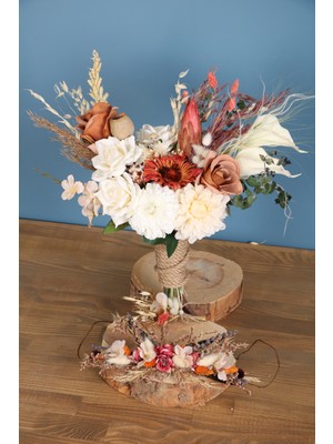 Yapay Çiçek Deposu Gelin Buketi Figor 2li Set
