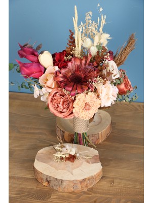 Yapay Çiçek Deposu Gelin Buketi Oben 2li Set
